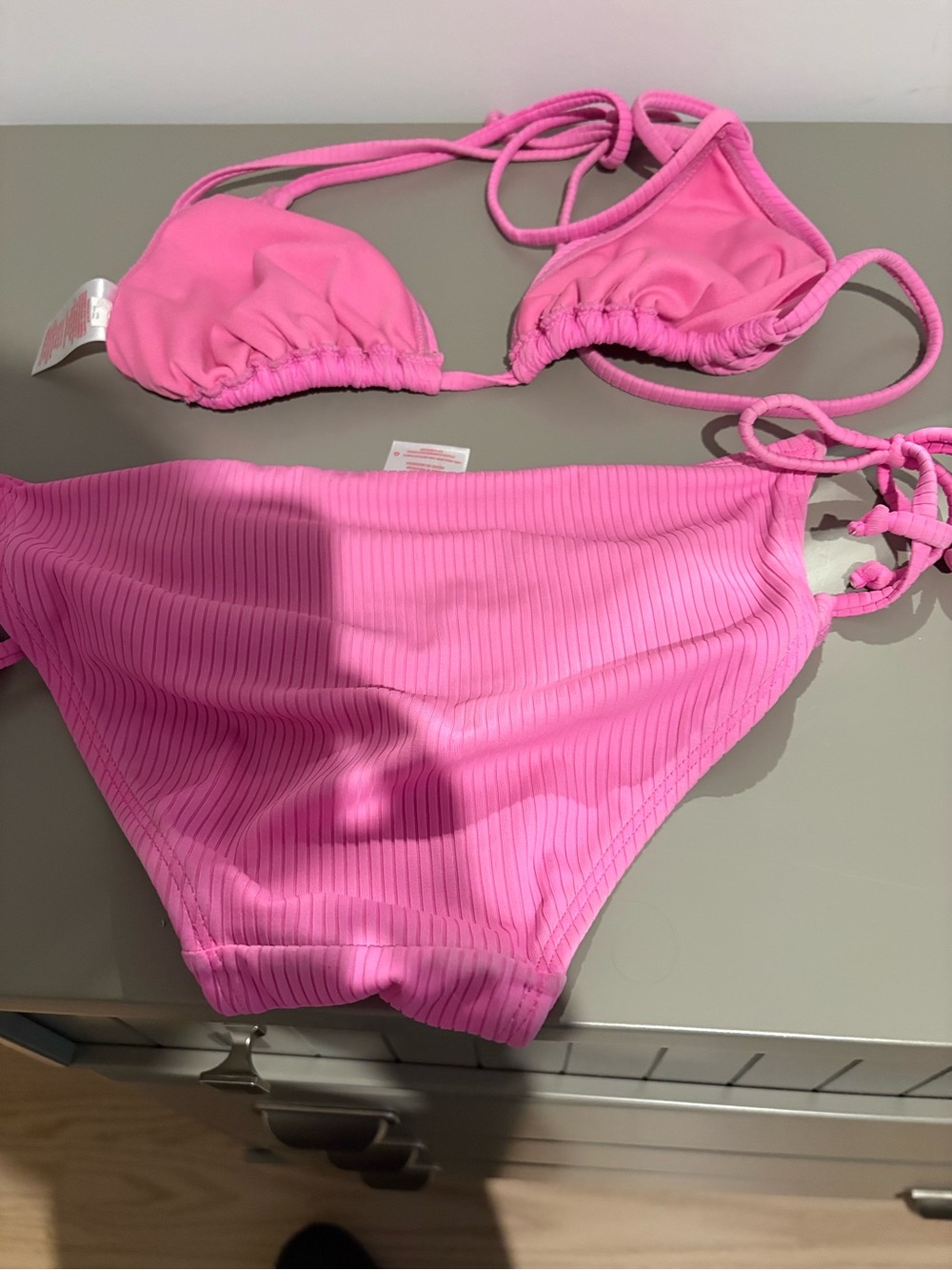 Triangle pink string bikini